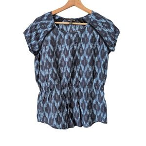TOAD&CO Hillrose Tee Tunic Blue Ikat Print Drawstring Waist Short Sleeve XS